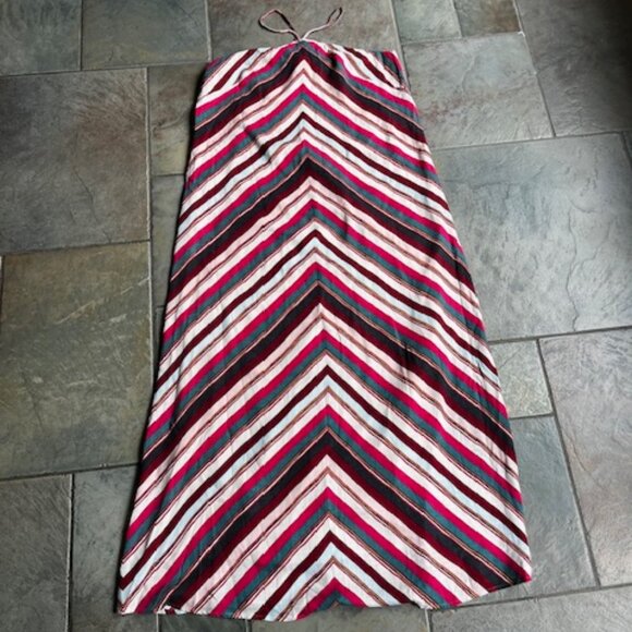 LOFT Multicolor Chevron Halter Linen Blend Maxi Dress Women's Size Medium Petite - Picture 4 of 5